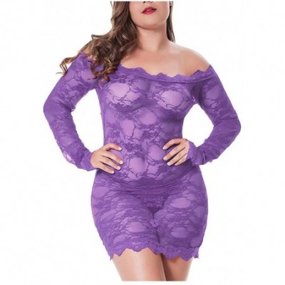 Bustiers & Corsets New Womens Plus Size Sexy Lingerie Lace Badydoll Off Shoulder Sleepwear Pajamas - Purple - CH190LGG5R2