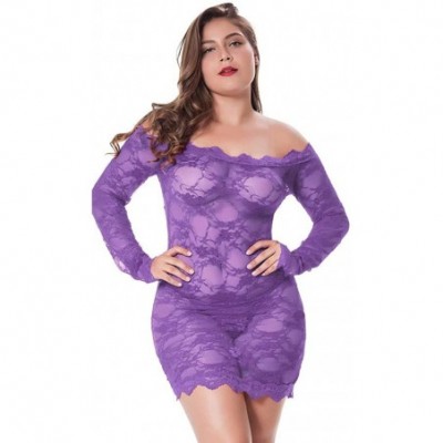 Bustiers & Corsets New Womens Plus Size Sexy Lingerie Lace Badydoll Off Shoulder Sleepwear Pajamas - Purple - CH190LGG5R2