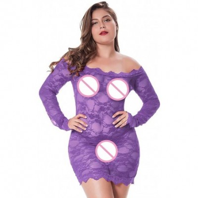 Bustiers & Corsets New Womens Plus Size Sexy Lingerie Lace Badydoll Off Shoulder Sleepwear Pajamas - Purple - CH190LGG5R2