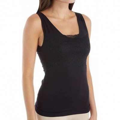 Camisoles & Tanks Women's Seamless Lace Overlay Tank with Shelf Bra 4039 - Black - C418G39T2E4