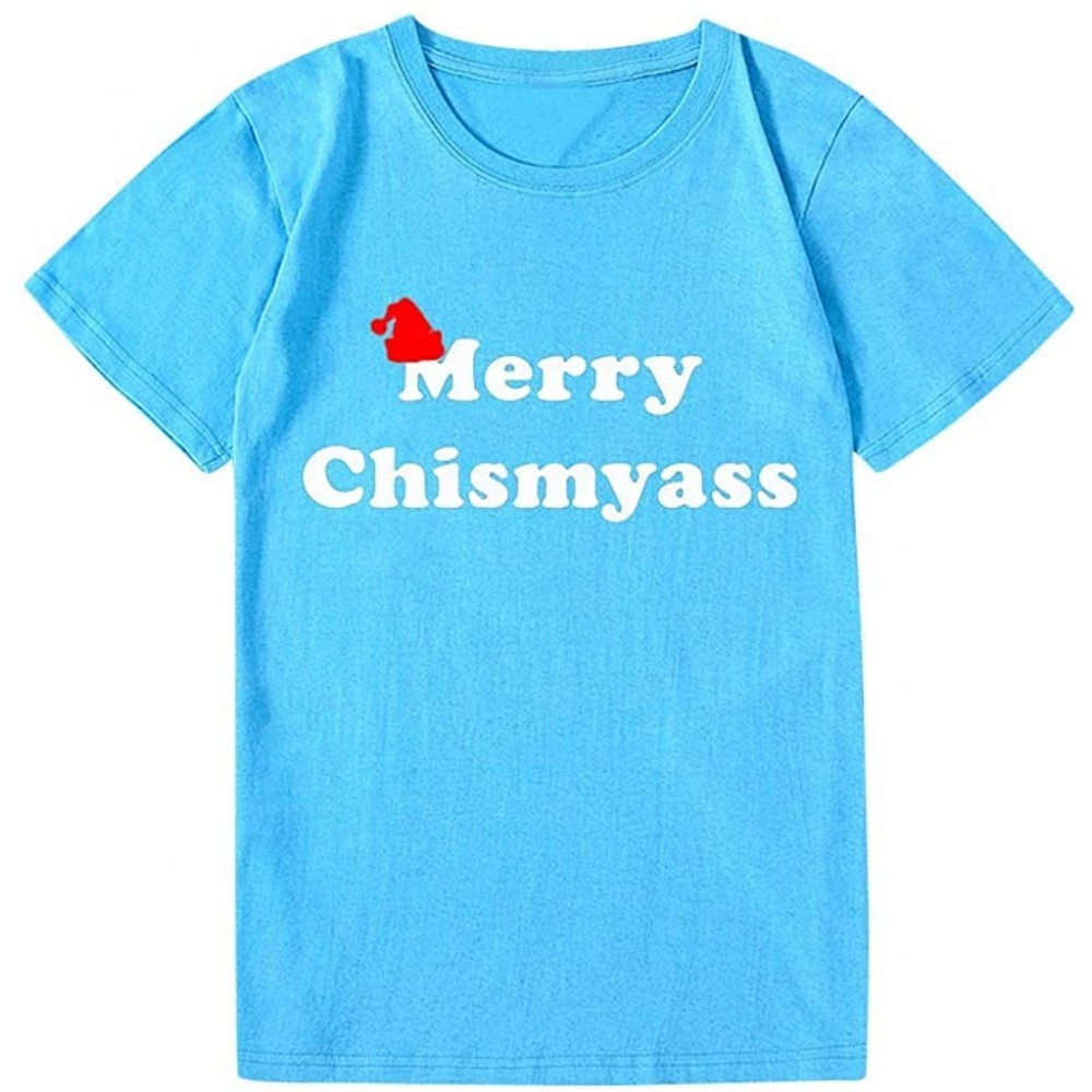 Thermal Underwear Mens Christmas Funny Letter Print Short Sleeve Graphic Tops Casual Tee Shirts - Blue - C8192N4N2ZL