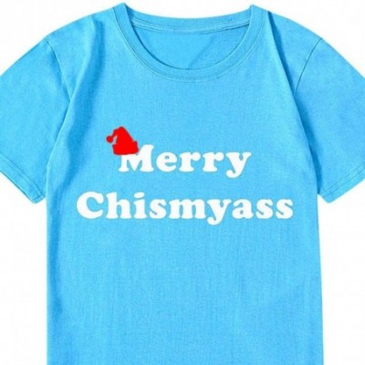 Thermal Underwear Mens Christmas Funny Letter Print Short Sleeve Graphic Tops Casual Tee Shirts - Blue - C8192N4N2ZL