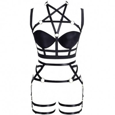 Garters & Garter Belts Women's Punk Gothic Garter Lingerie Set Full Body Harness Pentagram Bra cage Elastic Festival Rave Pho...