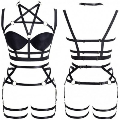 Garters & Garter Belts Women's Punk Gothic Garter Lingerie Set Full Body Harness Pentagram Bra cage Elastic Festival Rave Pho...