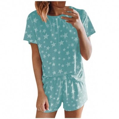 Sets Womens Tie Dye Star Tee and Shorts Short Pajama Sets Loungewear PJ Set Nightwear Sleepwear Loungewears Sky Blue - CK199R...