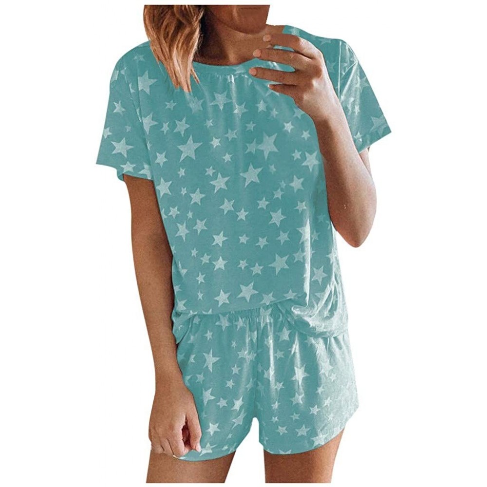 Sets Womens Tie Dye Star Tee and Shorts Short Pajama Sets Loungewear PJ Set Nightwear Sleepwear Loungewears Sky Blue - CK199R...