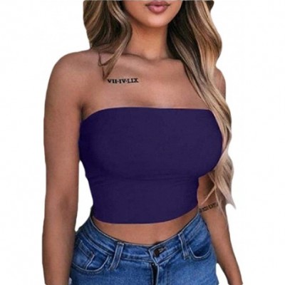 Camisoles & Tanks Women's Fitted Tube Tops Strapless Stretchy Basic Solid Bandeau Crop Tops - Purple - CC198A27C4G