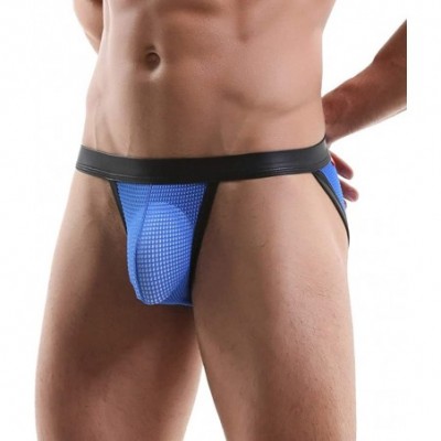 Boxers Men's Underwear- Hollow Out Men Underwear Boxers Bulge Pouch Men Shorts Hot - F-blue - C91967Z7C32