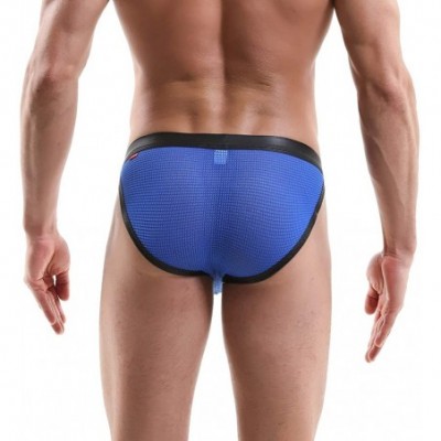 Boxers Men's Underwear- Hollow Out Men Underwear Boxers Bulge Pouch Men Shorts Hot - F-blue - C91967Z7C32