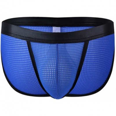 Boxers Men's Underwear- Hollow Out Men Underwear Boxers Bulge Pouch Men Shorts Hot - F-blue - C91967Z7C32