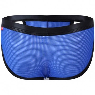 Boxers Men's Underwear- Hollow Out Men Underwear Boxers Bulge Pouch Men Shorts Hot - F-blue - C91967Z7C32