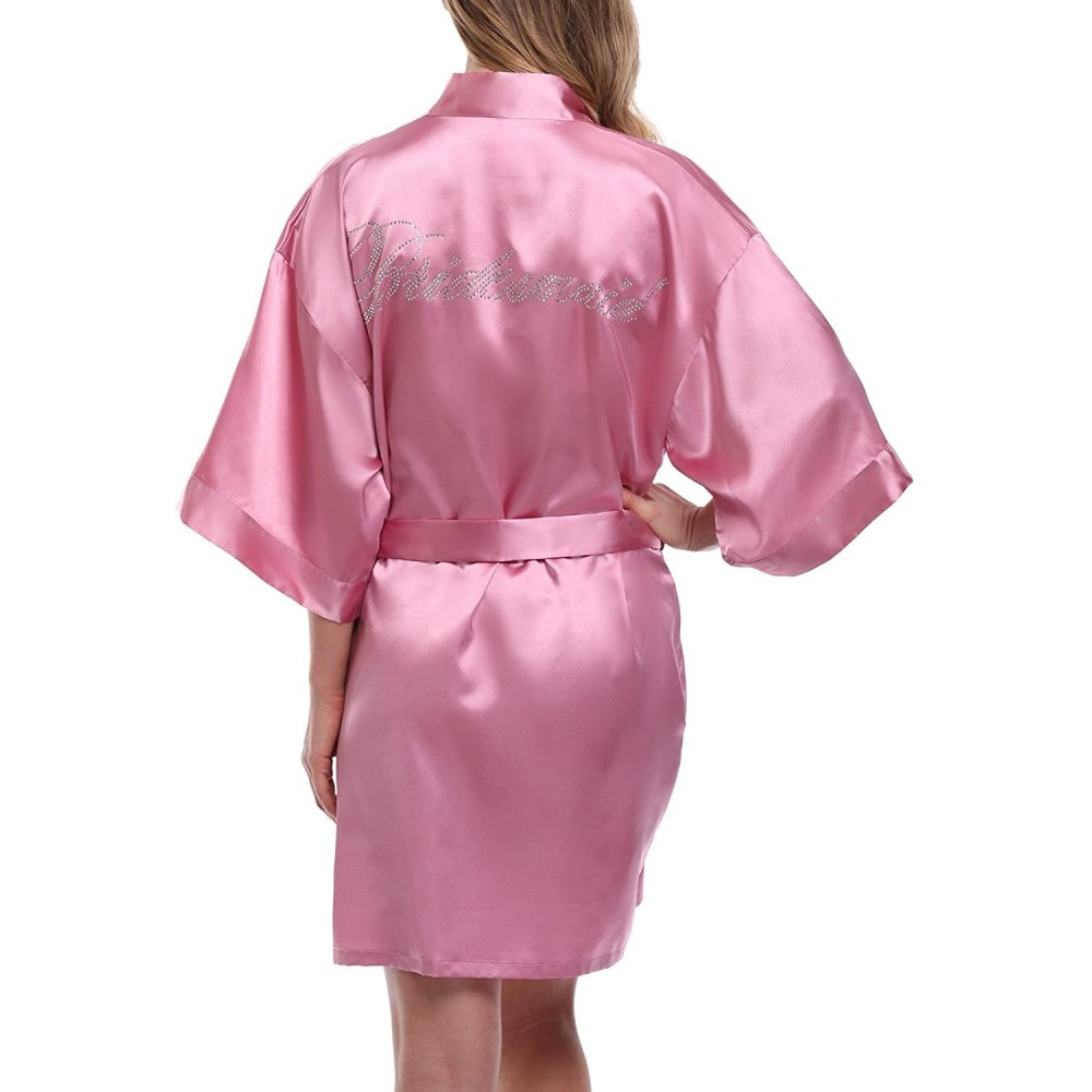 Robes Women's Bride Bridesmaid Robes Short Kimono Robe Dressing Gown for Wedding - Pink-purple(bridesmaid) - C812K1TFNH1