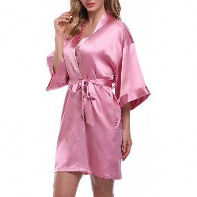 Robes Women's Bride Bridesmaid Robes Short Kimono Robe Dressing Gown for Wedding - Pink-purple(bridesmaid) - C812K1TFNH1