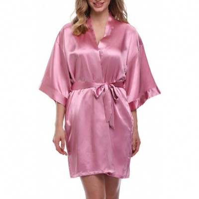 Robes Women's Bride Bridesmaid Robes Short Kimono Robe Dressing Gown for Wedding - Pink-purple(bridesmaid) - C812K1TFNH1