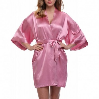 Robes Women's Bride Bridesmaid Robes Short Kimono Robe Dressing Gown for Wedding - Pink-purple(bridesmaid) - C812K1TFNH1