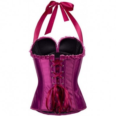 Bustiers & Corsets Womens Burlesque Fashion Satin Halter Boned Zipper Bustier Corset Top - Purple - CD18LQ9H6XY