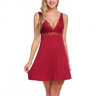 Baby Dolls & Chemises Sexy Nightgown Women's Sleepwear Lace Lingerie Cotton Pajamas Chemise Loungewear S-XXL - 6513_wine Red ...