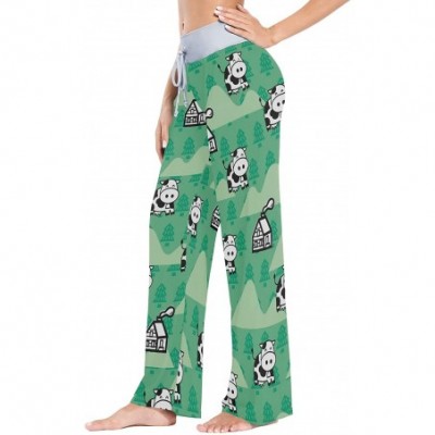 Bottoms Cutt Animal Cartoon Smile Cow Women Loose Palazzo Casual Drawstring Sleepwear Print Yoga Pants - CS19D8UEDO7