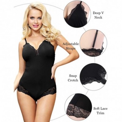 Shapewear Women Floral Lace Sheer Sleeveless High Neck Bodysuit Leotard Clubwear Tops M-5XL - Style 2 Black - CP19DTQOXS2