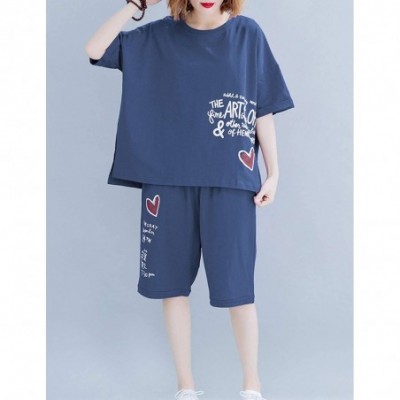 Sets Women's Pajama Sets Outfits Casual Short Sleeve Summer Shorts Pjs Set Sleepwear Tracksuit - Blue - CP19CG9HGNH