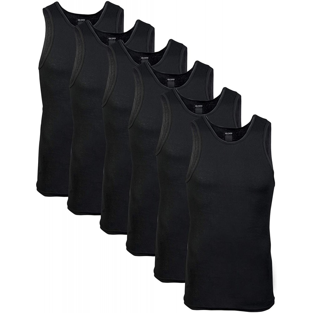 Undershirts Men's A-Shirts Multipack - Black (6-pack) - C7195UQ4ZZO