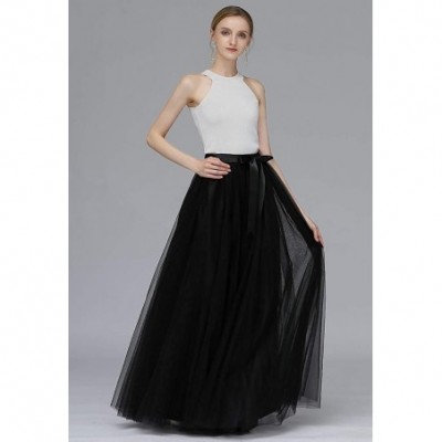 Slips Women's Black Long Tulle Skirt Petticoat Floor Length for Wedding Bridal Bridesmaids Maxi Tutu Party Dress - Silver - C...