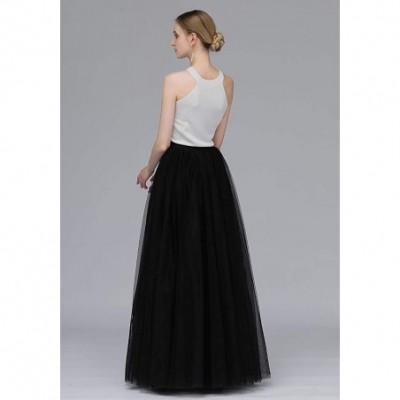 Slips Women's Black Long Tulle Skirt Petticoat Floor Length for Wedding Bridal Bridesmaids Maxi Tutu Party Dress - Silver - C...