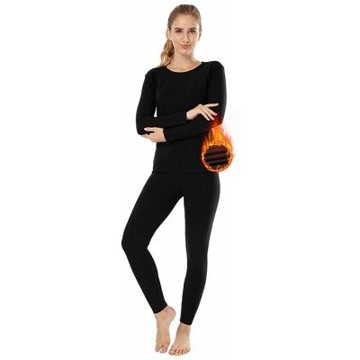 Thermal Underwear Womens Thermal Underwear Set Seamless Long Johns Double Fleece Lined Base Layer - Black - CG192O5D0W4