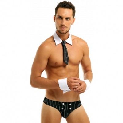 G-Strings & Thongs Men's Lingerie Set Waiter Tuxedo G-String Underwear Bow Tie Collar and Bracelets - Police Detective Briefs...