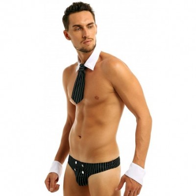 G-Strings & Thongs Men's Lingerie Set Waiter Tuxedo G-String Underwear Bow Tie Collar and Bracelets - Police Detective Briefs...