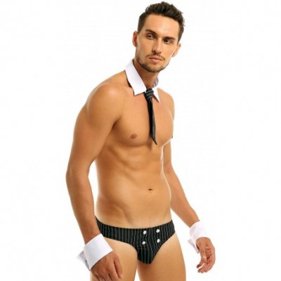 G-Strings & Thongs Men's Lingerie Set Waiter Tuxedo G-String Underwear Bow Tie Collar and Bracelets - Police Detective Briefs...