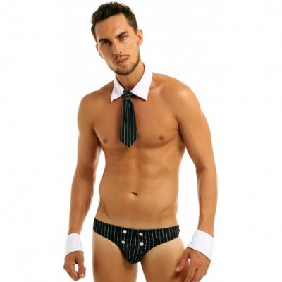 G-Strings & Thongs Men's Lingerie Set Waiter Tuxedo G-String Underwear Bow Tie Collar and Bracelets - Police Detective Briefs...