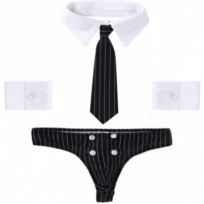 G-Strings & Thongs Men's Lingerie Set Waiter Tuxedo G-String Underwear Bow Tie Collar and Bracelets - Police Detective Briefs...