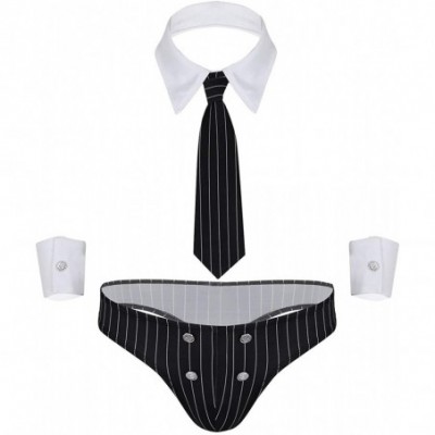 G-Strings & Thongs Men's Lingerie Set Waiter Tuxedo G-String Underwear Bow Tie Collar and Bracelets - Police Detective Briefs...