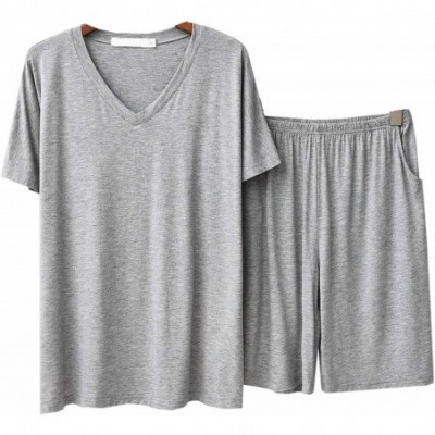 Sleep Sets Men's Short Sleeve Top Shorts Pajama Set Soft Sleepwear Lounge Set - Light Gray - CO18UA3ZL7H