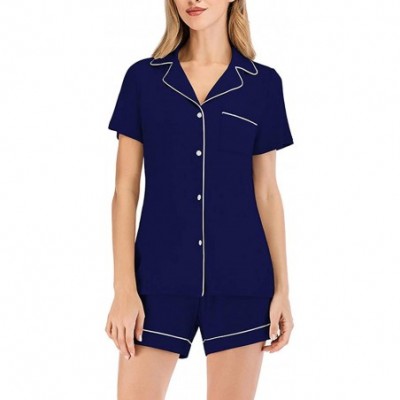 Nightgowns & Sleepshirts Women's Solid Color Summer Short Sleeve Shorts Suit Casual Loungewear - Blue - C9199XQN7TG