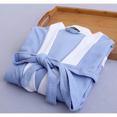 Robes Women's Cotton Kimono Robe Bathrobe Sleepwear Nightgown with Waistbelt - Blue - CF198N85XCC