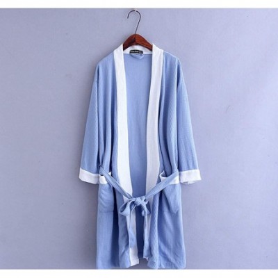 Robes Women's Cotton Kimono Robe Bathrobe Sleepwear Nightgown with Waistbelt - Blue - CF198N85XCC