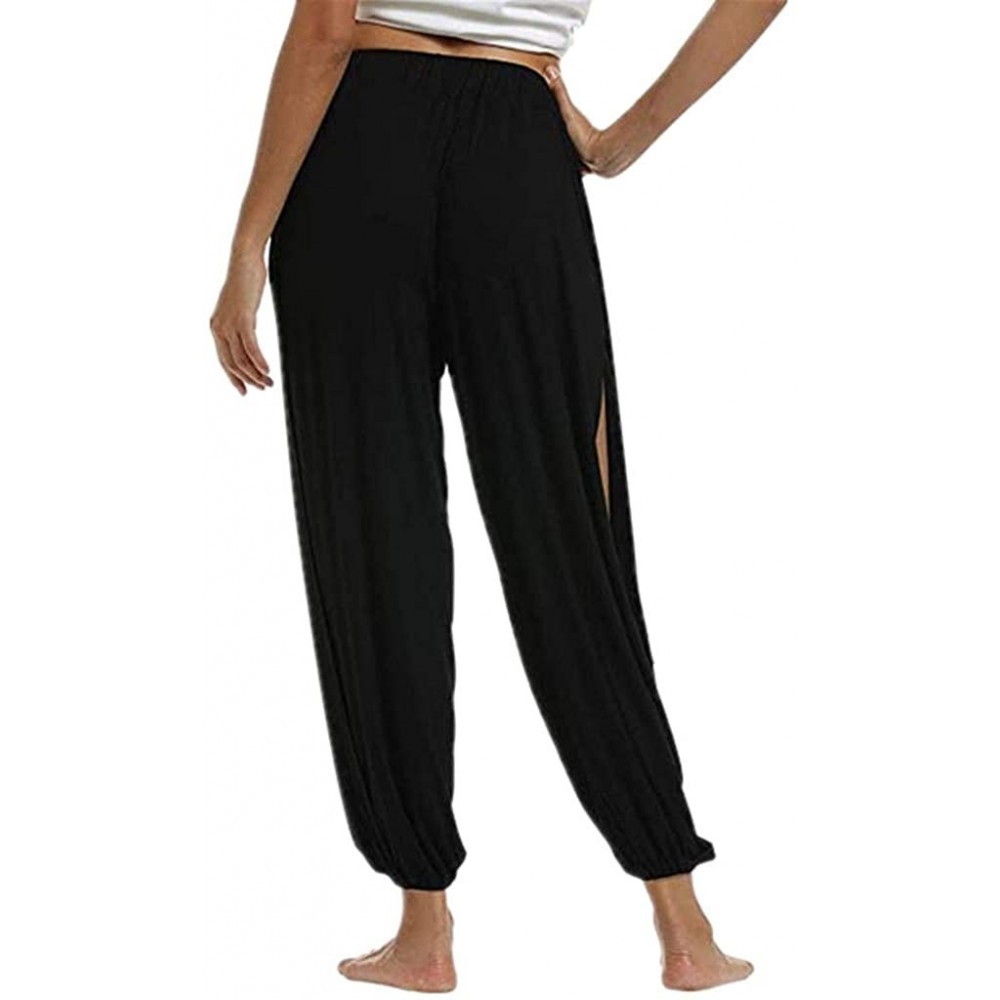 Slips Women's Solid Color Split High Stretch Exercise Running Yoga Leisure Pants - Black - CQ199U2R7OG