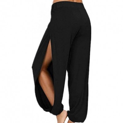 Slips Women's Solid Color Split High Stretch Exercise Running Yoga Leisure Pants - Black - CQ199U2R7OG