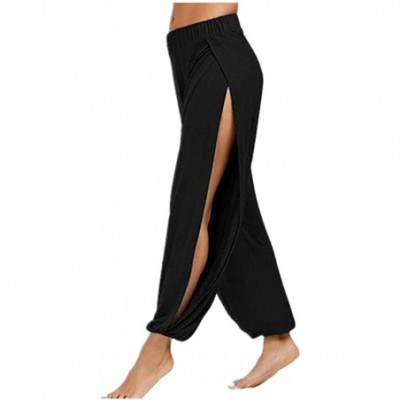 Slips Women's Solid Color Split High Stretch Exercise Running Yoga Leisure Pants - Black - CQ199U2R7OG