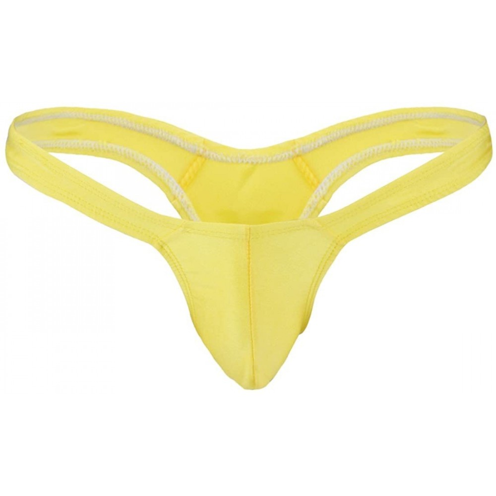 Bikinis Mens Soft Smooth Bikini Underwear Bulge Pouch G-String T-Back Thong - Yellow - CV12MZTA6NL