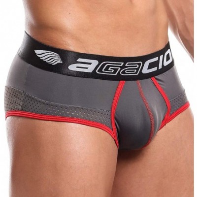 Briefs AGJ016 Mens Fashionable King Brief Sexy Vibrant Color Sheer Underwear - Grey - C419C25M893