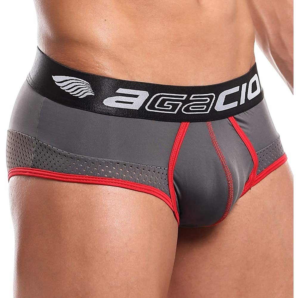 Briefs AGJ016 Mens Fashionable King Brief Sexy Vibrant Color Sheer Underwear - Grey - C419C25M893