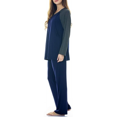 Sets Women's Maternity Nursing Pajamas Set 2 Pcs Breastfeeding Top and Pant Pjs - Navy - CA18LX4C30H