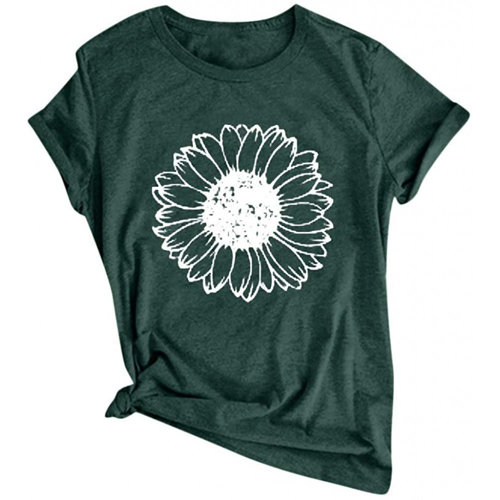 Thermal Underwear Women Cute Dandelion T Shirt Wildflower Print Vintage Funny Short Sleeve Graphic Tee Top - Green - CD199GRLR83