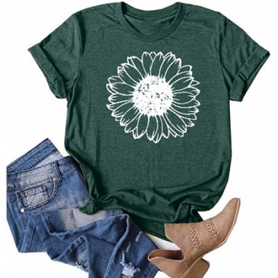 Thermal Underwear Women Cute Dandelion T Shirt Wildflower Print Vintage Funny Short Sleeve Graphic Tee Top - Green - CD199GRLR83