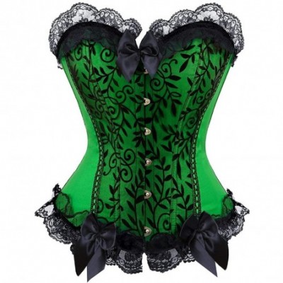 Bustiers & Corsets Women's Plus Size Floral Lace Trim Corset Overbust Waist Cincher Bustier Top - Green - CS18HAISR06