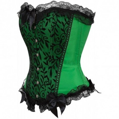 Bustiers & Corsets Women's Plus Size Floral Lace Trim Corset Overbust Waist Cincher Bustier Top - Green - CS18HAISR06