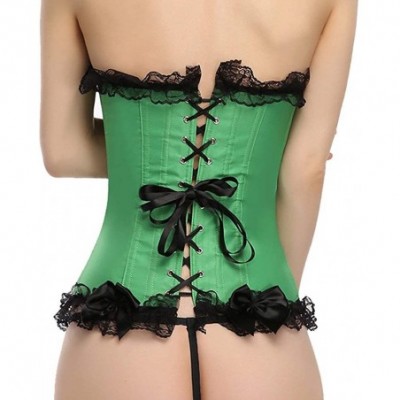 Bustiers & Corsets Women's Plus Size Floral Lace Trim Corset Overbust Waist Cincher Bustier Top - Green - CS18HAISR06